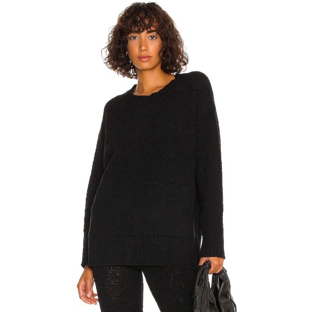 Revolve X Plush Cozy Knit Oversized Crew Neck Sweater with Pockets Black